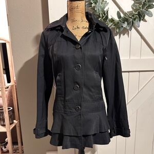 Maurices Black Trench Coat with Ruffle Hem Sz L